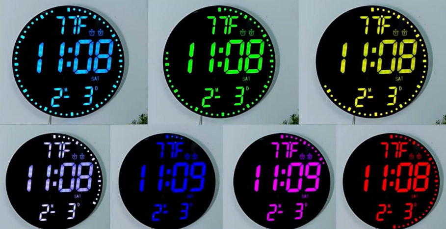 Nexora Modern RGB Colorful LED Clock with Large Digital Display, Perfect for Living Room Decoration.